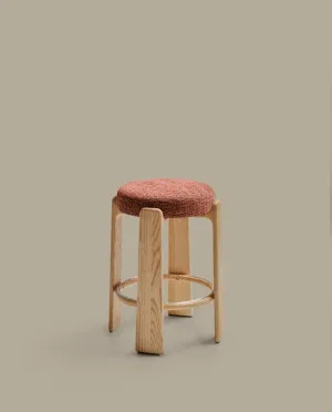 Granite stool in terracotta chenille and solid ash wood with a natural tone finish FSC 100% 65cm by Kave Home, a Bar Stools for sale on Style Sourcebook