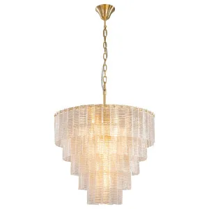 Alara Medium 60cm 9 Light 5 Tier Chandelier, Satin Brass by Lighting Inspirations, a Chandeliers for sale on Style Sourcebook
