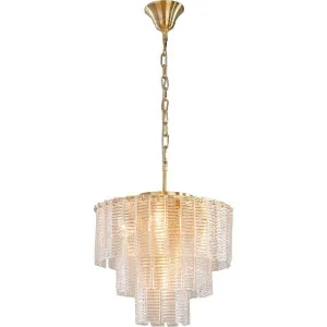 Alara Small 40cm 3 Tier 5 Light Chandelier, Satin Brass by Lighting Inspirations, a Chandeliers for sale on Style Sourcebook