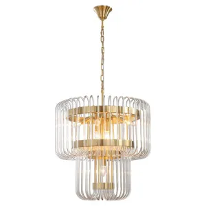 Collette 60cm 9 Light 2 Tier Chandelier, Satin Brass by Lighting Inspirations, a Chandeliers for sale on Style Sourcebook