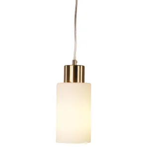 Oriel Lighting Lisa Cylindrical Opal Glass Pendant - Satin Brass by Oriel Lighting, a Lighting for sale on Style Sourcebook