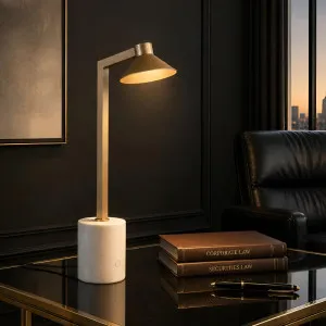Telbix Satrom Architectural LED Table Lamp with Marble Base - Antique Brass with White by Telbix, a Lamps for sale on Style Sourcebook