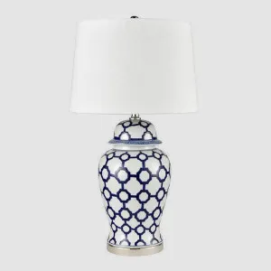 Lucca Blue & White Jar Shaped Lamp & Shade by OneWorld Collection, a Table & Bedside Lamps for sale on Style Sourcebook