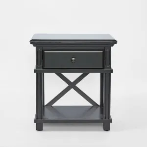 Sorrento Hamptons Bedside Table W/Drawer Black by OneWorld Collection, a Bedside Tables for sale on Style Sourcebook