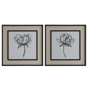 Sketched Flowers In Black Frame With Linen Insert Set 2 by OneWorld Collection, a Prints for sale on Style Sourcebook
