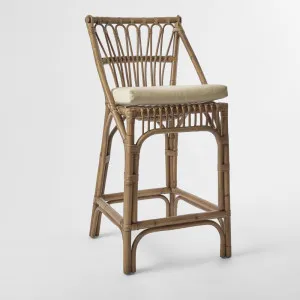 Cayman Rattan Hamptons Bar stool Natural W/Cream Cushions & Footrest by OneWorld Collection, a Bar Stools for sale on Style Sourcebook