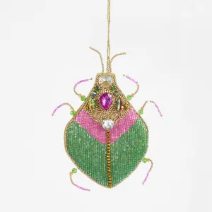 Maharajah Beaded Beetle Decoration Pink & Green by Vixen & Velvet, a Christmas for sale on Style Sourcebook