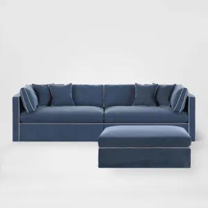Marbella Modular 4 Seater Sofa Reversible Ottoman Chiase Navy W/White Piping by OneWorld Collection, a Sofas for sale on Style Sourcebook