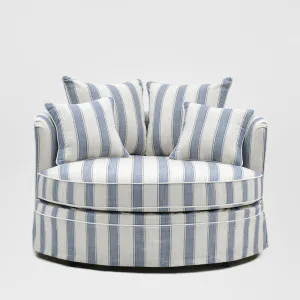 Noosa Hamptons Snuggle Chair Blue Sky Stripe by OneWorld Collection, a Sofas for sale on Style Sourcebook