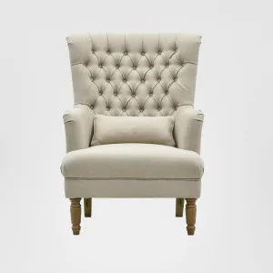 Bayside Hamptons Buttoned Armchair Natural Linen Blend by OneWorld Collection, a Chairs for sale on Style Sourcebook