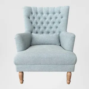 Bayside Pistachio Hamptons Button Tufted Winged Armchair W/Wooden Legs by OneWorld Collection, a Chairs for sale on Style Sourcebook