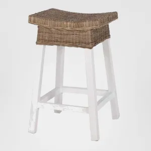 White Wood & Rattan Hamptons Bar stool by OneWorld Collection, a Bar Stools for sale on Style Sourcebook