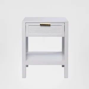 Santorini Hamptons Timber/Rattan Bedside Table White by OneWorld Collection, a Bedside Tables for sale on Style Sourcebook