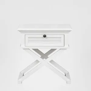 West Beach Cross Leg Hamptons BedSide Table W/Drawer White by OneWorld Collection, a Coffee Table for sale on Style Sourcebook
