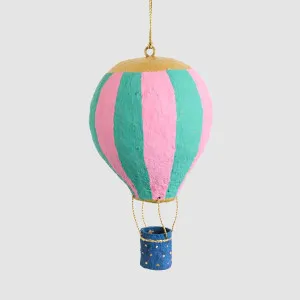 Mache Hot Air Balloon Teal Stripe Hanging Decoration by Vixen & Velvet, a Christmas for sale on Style Sourcebook