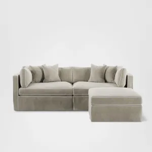 Marbella Modular 4 Seater Sofa Reversible Ottoman Chaise Natural W/White Piping by OneWorld Collection, a Sofas for sale on Style Sourcebook