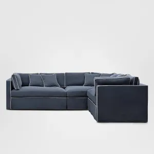 Marbella Modular Sofa Navy W/White Piping - Right Facing by OneWorld Collection, a Sofas for sale on Style Sourcebook