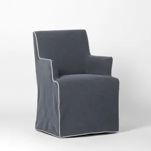 Slip Cover Only - Clifton Dining Chair W/Arms Navy With Ivory Piping by OneWorld Collection, a Dining Chairs for sale on Style Sourcebook