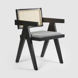 Lexi Scissor Leg Armchair Black Frame Grey Fabric by OneWorld Collection, a Chairs for sale on Style Sourcebook