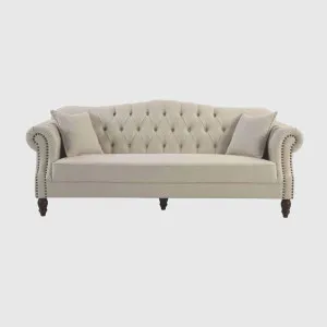 Vaucluse 3 Seat Hamptons Buttoned Sofa Beige Linen Blend by OneWorld Collection, a Sofas for sale on Style Sourcebook