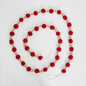 Felt Pompom Garland With Gold Beads Red by Vixen & Velvet, a Christmas for sale on Style Sourcebook