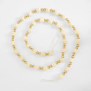 Felt Pompom Garland With Gold Beads Ivory by Vixen & Velvet, a Christmas for sale on Style Sourcebook
