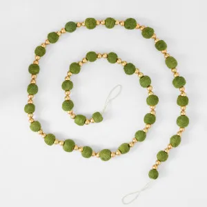 Felt Pompom Garland With Gold Beads Green by Vixen & Velvet, a Christmas for sale on Style Sourcebook