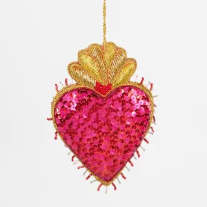 La Dolce Vita Fuchsia Sequin Heart Tree Decoration by Vixen & Velvet, a Christmas for sale on Style Sourcebook