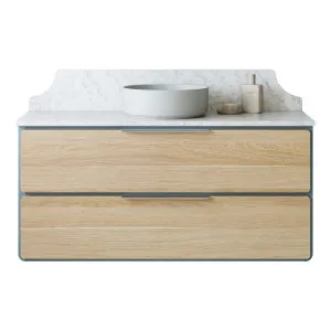 Colby Vanity 1200mm Centre Basin SilkSurface AC Top Wall hung, Upgraded, Saxby Blue Satin and Classic Oak by Timberline, a Vanities for sale on Style Sourcebook