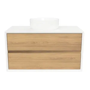 Embrace Vanity 900mm Centre Bowl SilkSurface Surround WG AC Top Wall hung, Elegant Oak by Timberline, a Vanities for sale on Style Sourcebook