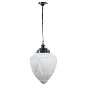 Empire 8'' Opal Matte on Cloth Cord Black Cloth Suspension, Chrome by Lighting Inspirations, a Pendant Lighting for sale on Style Sourcebook