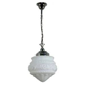 Premier 8'' Opal Matte on Single Chain Black Cloth Suspension, Chrome by Lighting Inspirations, a Pendant Lighting for sale on Style Sourcebook