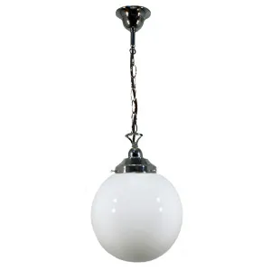 Sphere 10'' Opal Gloss on Single Chain Suspension, Chrome by Lighting Inspirations, a Pendant Lighting for sale on Style Sourcebook
