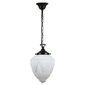 Empire 8'' Opal Matte on Single Chain Black Cloth Suspension, Patina by Lighting Inspirations, a Pendant Lighting for sale on Style Sourcebook