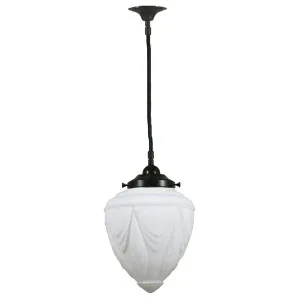 Empire 8'' Opal Matte on Cloth Cord Black Cloth Suspension, Patina by Lighting Inspirations, a Pendant Lighting for sale on Style Sourcebook