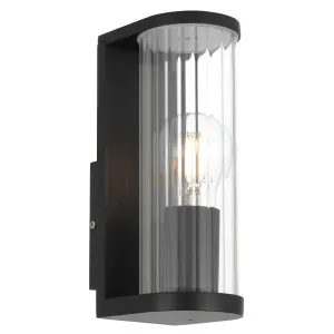 Telbix Thirlo Ribbed Glass Outdoor Wall Light - Black by Telbix, a Wall Lighting for sale on Style Sourcebook