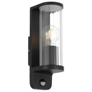 Telbix Thirlo Ribbed Glass Sensor Outdoor Wall Light - Black by Telbix, a Wall Lighting for sale on Style Sourcebook