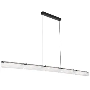 Telbix Voluto 1720mm Ribbed Glass LED Linear Pendant - Black by Telbix, a Lighting for sale on Style Sourcebook