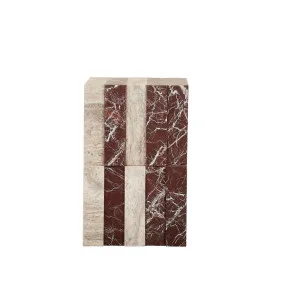 Zelda Marble Side Table - Rouge Marble - Satin Grey Travertine by GlobeWest, a Side Table for sale on Style Sourcebook