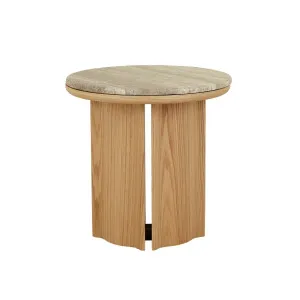 Leon Marble Side Table - Grey Travertine - Natural Ash by GlobeWest, a Side Table for sale on Style Sourcebook