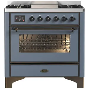 ILVE Majestic 90cm Dual Fuel 6 Burner Freestanding Oven with Fry Top Blue Grey and Burnished M09FDNE3BGB by Ilve, a Ovens for sale on Style Sourcebook