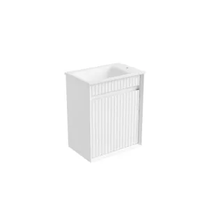 Mini Ravia Fluted Wall Hung Matte White Cabinet - Sintered Stone Top, L/R Tap Hole by Aulic, a Vanities for sale on Style Sourcebook