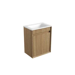Mini Ravia Fluted Wall Hung Harvest Oak Cabinet - Sintered Stone Top, No Tap Hole by Aulic, a Vanities for sale on Style Sourcebook