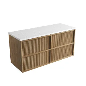 Venetta Fluted Framed Wall Hung 1200mm Harvest Oak Cabinet - Flat Stone Top, Snow by Aulic, a Vanities for sale on Style Sourcebook
