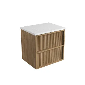 Venetta Fluted Framed Wall Hung 600mm Harvest Oak Cabinet - Flat Stone Top, Snow by Aulic, a Vanities for sale on Style Sourcebook