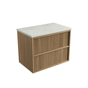 Venetta Fluted Framed Wall Hung 750mm Harvest Oak Cabinet - Flat Stone Top, Alpine by Aulic, a Vanities for sale on Style Sourcebook