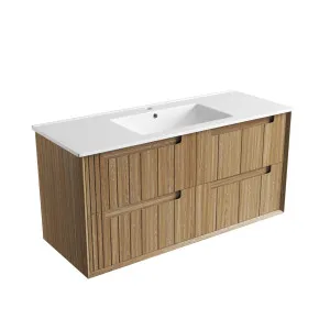 Voulari Framed Wall Hung 1200mm Harvest Oak Cabinet - Crystal Ceramic Top, Stone Top Not Apply by Aulic, a Vanities for sale on Style Sourcebook