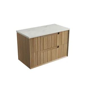 Voulari Framed Wall Hung 900mm Harvest Oak Cabinet - Flat Stone Top, Alpine by Aulic, a Vanities for sale on Style Sourcebook