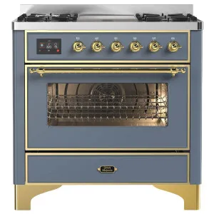 ILVE Majestic 90cm Freestanding Dual Fuel Oven with TFT Control Blue Grey/Brass M09IDNE3-BGG by Ilve, a Ovens for sale on Style Sourcebook
