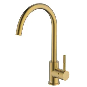 Abey Lucia Lead-Free Gooseneck Kitchen Mixer Tap with Knurled Handle Brushed Brass 3K4-KBB-LF by Abey, a Kitchen Taps & Mixers for sale on Style Sourcebook
